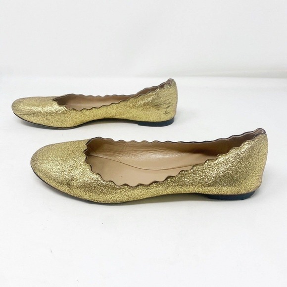 Chloe Lauren Gold Metallic Sparkle Scalloped Ballet Flats 37 US 7 - Picture 2 of 8